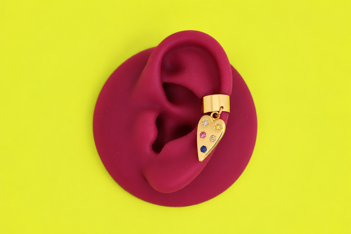Crystal Heart Charm Earcuff